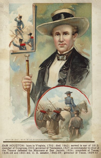 Sam Houston (farget litografi) av American School