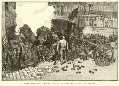 Scene fra kommunen, barrikadene i Rue de Rennes av American School