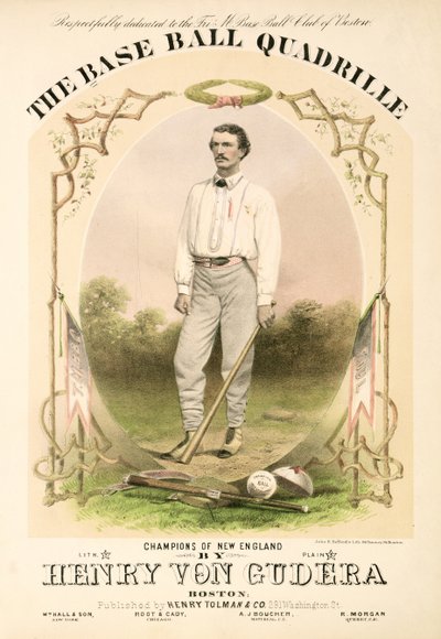 Noteomslag for The Base Ball Quadrille skrevet av Henry von Gudera og utgitt av Henry Tolman & Co. utgitt av Henry Tolman & Co. av American School