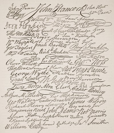 Signaturer til uavhengighetserklæringen, 1776, illustrasjon fra Cassells Illustrated History of England (sepia-foto) av American School