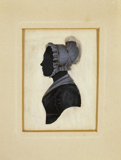 Silhouette of a Lady, ca. 1830-1840 (svart blekk med brun og hvit krittavgrensning på vevd papir) av American School