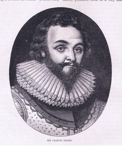 Sir Francis Drake, illustrasjon fra Cassell's History of the United States pub. av Petter & Galpin ca. 1890 (litho) av American School