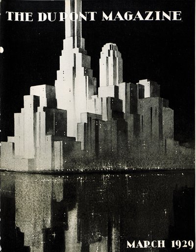 Skyskrapere, forsiden av DuPont Magazine, mars 1929 av American School