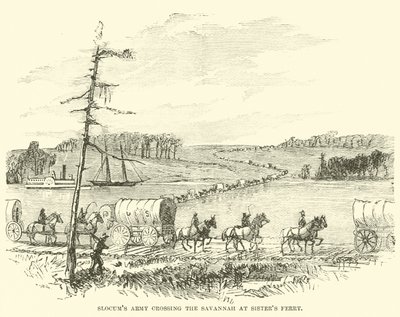 Slocums-hæren krysser Savannah ved Sisters Ferry, januar 1865 av American School