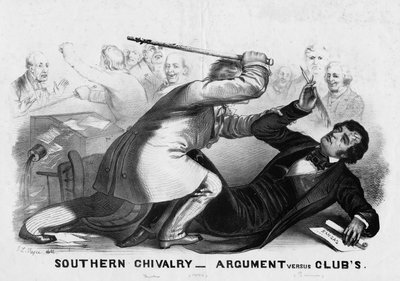 Sørlig ridderlighet: argument versus klubber, publisert i New York ca. 1856 av American School