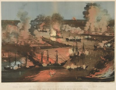 Splendid Naval Triumph of the Mississippi, pub. 1862 (farge litho) av American School