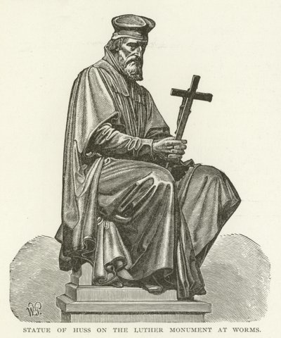 Statue av Huss på Luthermonumentet i Worms av American School
