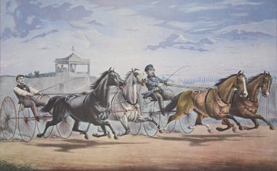 Stella og Alice Gray - Lantern and Whalebone, Passing the Stand (I deres flotte kamp for i Double Harness over Union Course L.I. 5. juni 1855), pub. 1855, Currier & Ives av American School
