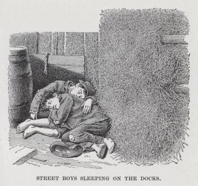 Street Boys sover på havnen (litho) av American School