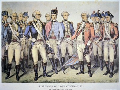 Overgivelse av Lord Cornwallis i Yorktown, Virginia av American School