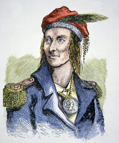 Tecumseh (1768-1813) (farget gravering) av American School