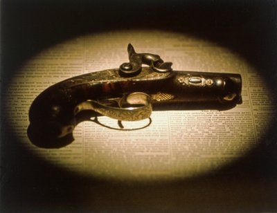 .44 kaliber Deringer brukte til å myrde Abraham Lincoln (1809-65) av John Wilkes Booth (1838-65) 14. april 1865 (blandet media) av American School