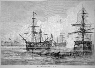 Angrepet på Sullivan's Island, 28. juni 1776 (litho) av American School