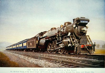 The Blue Comet train, ca. 1930 (farge litho) av American School