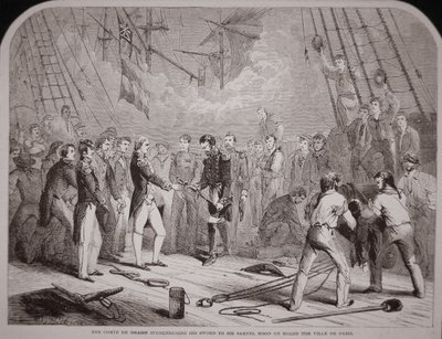 Comte de Grasse overgir sverdet sitt til Samuel Hood på 'Ville de Paris' av American School