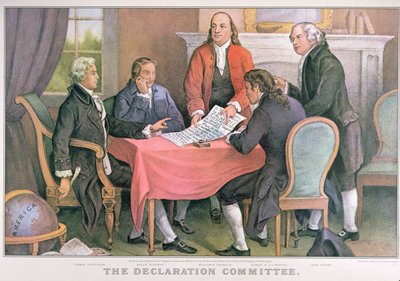 Erklæringskomiteen, utgitt av Currier & Ives, New York (farge litho) av American School