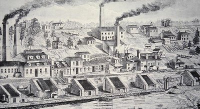 Du Pont Powder Plant, ved Brandywine River (linjegravering) av American School