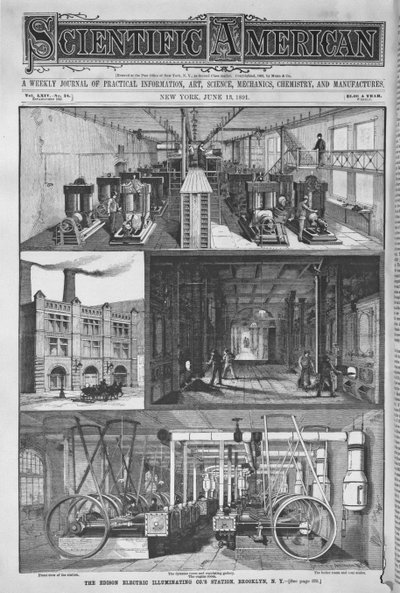 Edison Electric Illuminating Cos Station, illustrasjon fra Scientific American, 1891 av American School
