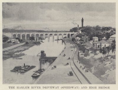 Harlem River Driveway (Speedway) og High Bridge (s/hv-bilde) av American School
