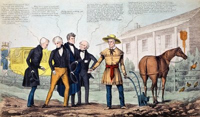 The North Bend Farmer and His Visitors, karikatur utgitt av H.R. Robinson, ca. 1840-42 av American School