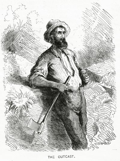 The Outcast, illustrasjon for en spillehistorie, A Community of Outcasts, fra Appletons Journal, 23. mars 1872 av American School