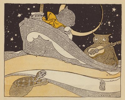 Uglen og Pussycat (farge litho) av American School