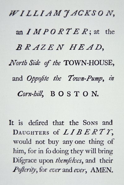 'Sons of Liberty', en hemmelig bevegelse grunnlagt i 1765 i opposisjon til britiske skatter (litho) av American School