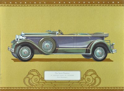 Sport Phaeton, en spesialbygd åtter av Packard, utgitt 1930 (fargelitografi) av American School