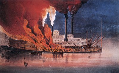 Brenningen av 'Robert E. Lee' på Mississippi, nær Vicksburg av American School
