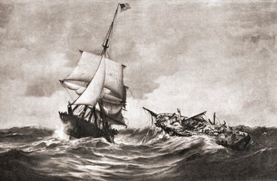 Fangsten av HMS Frolic av krigssluppen USS Wasp, en marineaksjon utkjempet i Atlanterhavet 18. oktober 1812, under krigen i 1812, fra 'The History of Our Country', utgitt 1905 (litho) av American School