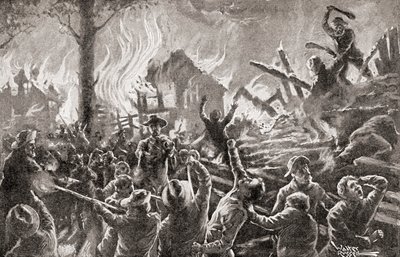 Borgerkrigen i Kansas aka Bleeding Kansas, Bloody Kansas eller Border War, fra 'The History of Our Country', utgitt 1905 (litho) av American School