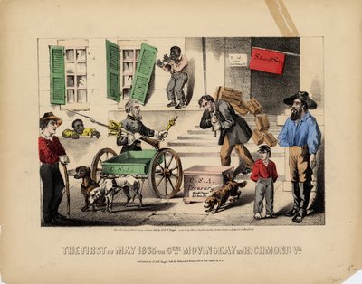 Den første mai 1865, eller, Genl. flyttedag i Richmond Va., Lith. av Kimmel & Forster, utgitt av H. & W. Voight, New York, 1865 av American School