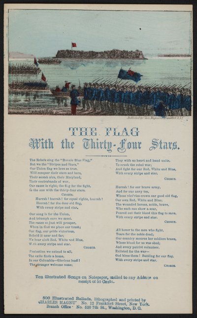 Flagget med de trettifire stjernene (farget gravering) av American School
