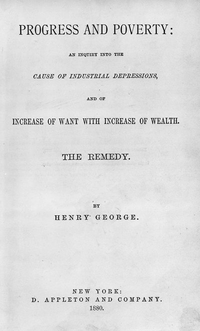 Tittelside til Progress and Poverty av Henry George, utgitt i 1880 (trykk) av American School