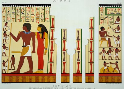 Grav 24, gravkammer nr. 2, fra Gizeh, bind II, plate XV fra det gamle Egypt av Samuel Augustus Binion, utgitt 1887 (tonet chromolitho) av American School