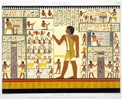 Grav 24, gravkammer nr. 2a, fra Gizeh, bind II, plate XIV fra, bind 2 Ancient Egypt av Samuel Augustus Binion, utgitt 1887 (tonet chromolitho) av American School