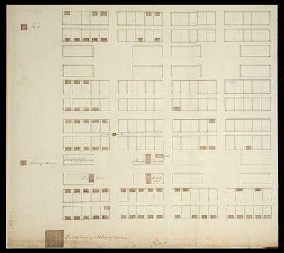 Byplan for Savannah, ca. 1733 (penn og blekk på papir) av American School