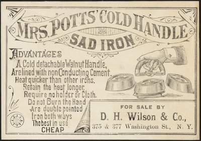 Byttekort for Mrs. Potts" Cold Handle Sad Iron, ca. 1870-1900 av American School