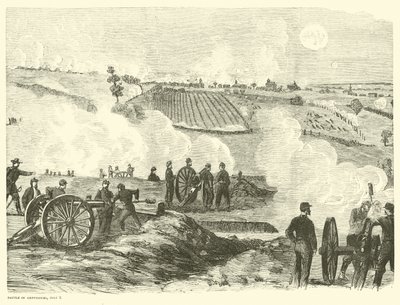 Unionsposisjon nær sentrum, slaget ved Gettysburg, 2. juli, juli 1863 av American School