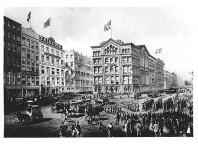 Utsikt over Printing Square i New York, med hovedkvarterene til The New York Times, The Sunday Times og The Tribune av American School