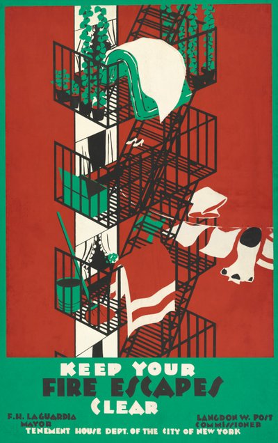 Vintage plakat av en New York City Fire Escape av American School