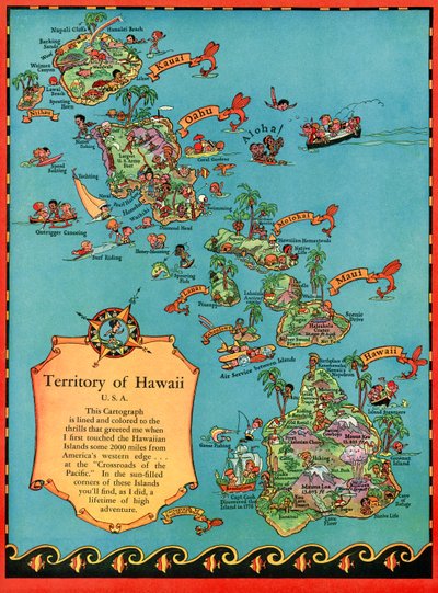 Vintage turistkart over Hawaii av American School