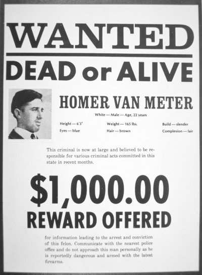 Etterlyst plakat for Homer van Meter (avis) av American School