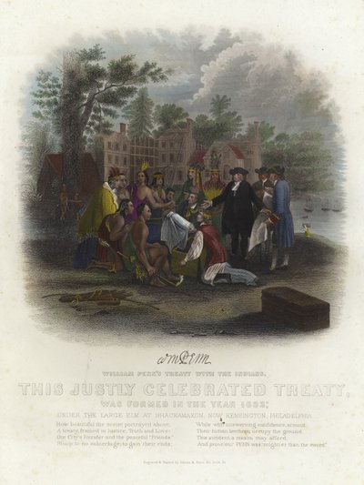 William Penns traktat med indianerne (fargegravering) av American School