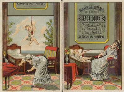 Kvinne og baby reklame Shade Roller, persienner av American School