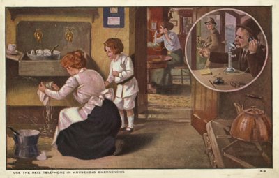 Kvinne som ringer en rørlegger (farge litho) av American School