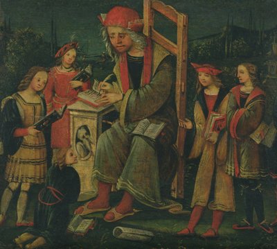 St. Cassian i stolen, omgitt av elevene av Amico Aspertini