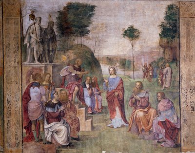 Rettssak mot Santa Cecilia (St. Cecilia), ca 1506, av Amico Aspertini (1474 eller 1475-1552), freskomaleri, Oratory of Santa Cecilia (St. Cecilia), Bologna, Emilia-Romagna. Italia av Amico Aspertini