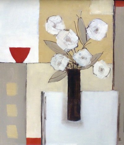 Rød skål, hvite blomster av Ana Bianchi