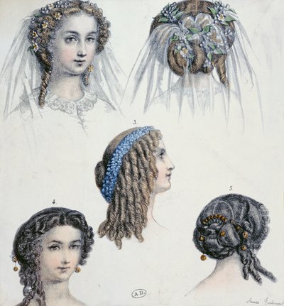 Frisyre av en brud og andre, ca. 1853 av Anais Toudouze